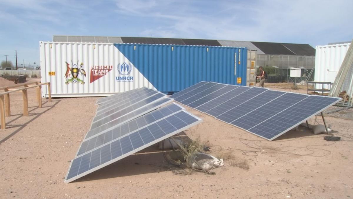 solar-powered medical clinic in a shipping container