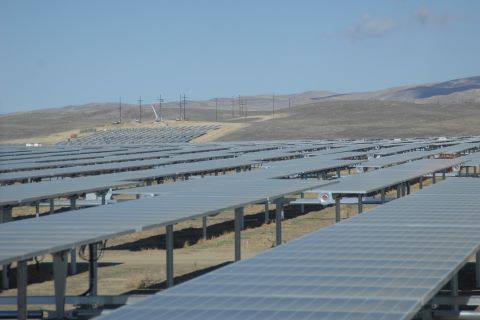 Construction of solar panel installation in California desert.