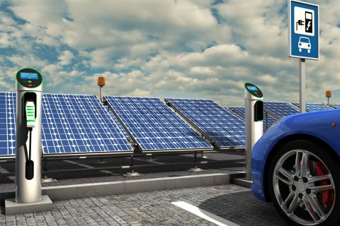 Car charged by solar panels.